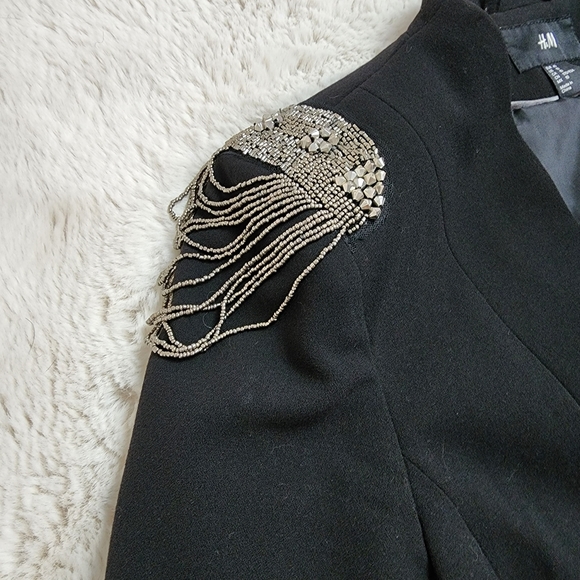Rare H&M Black Beading Fringe Tassel Shoulder Badges Suit Jacket Co ord Set. - Picture 4 of 17
